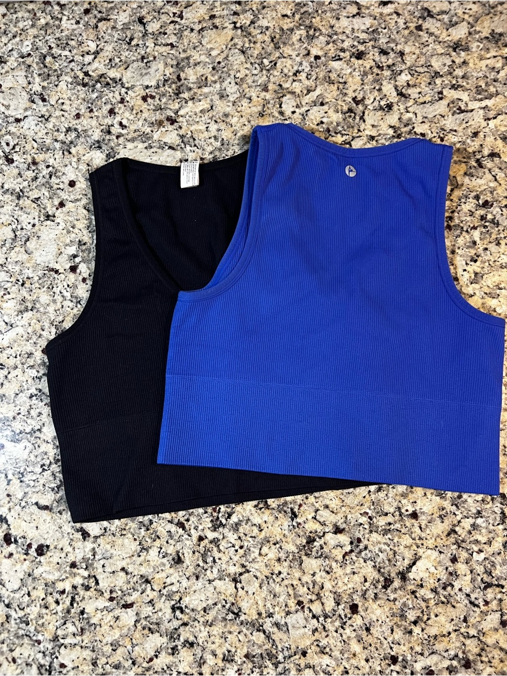90 Degrees Ribbed Cropped Tank Top Duo - Black & Royal Blue Medium (2)